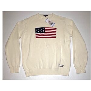 State of Mine Mens Sweater American Flag 250th Anniversary NWT Large Cream